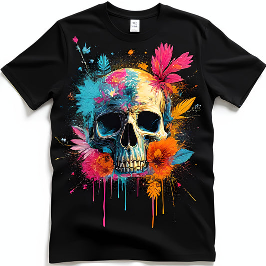 Foral Dead Skull Printed Rhinestone Shirt
