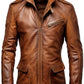 Brown Vintage Stylish Erect Collar Leather Coat