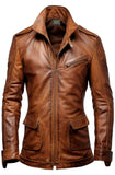 Brown Vintage Stylish Erect Collar Leather Coat