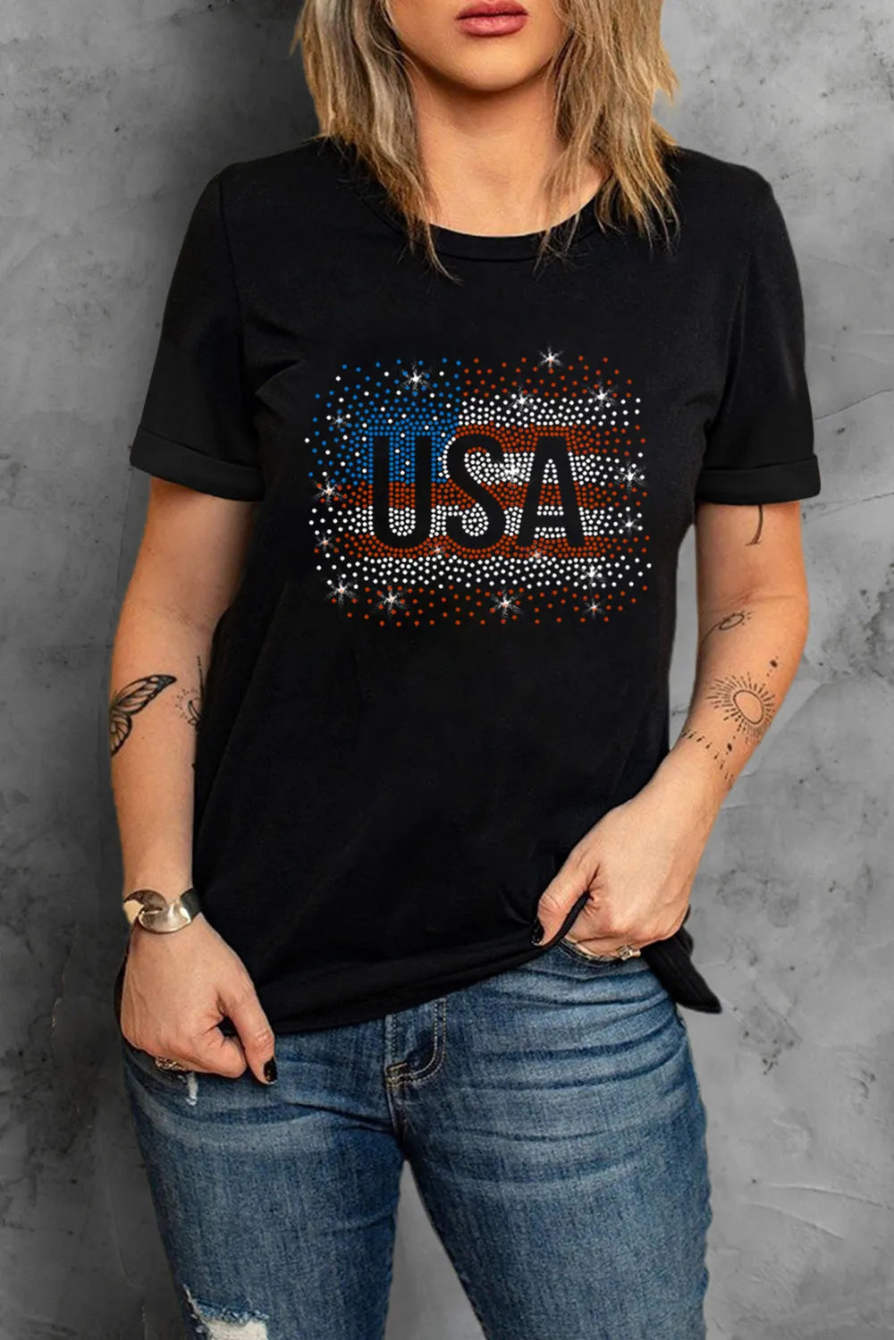 USA Print Rhinestone Shirt