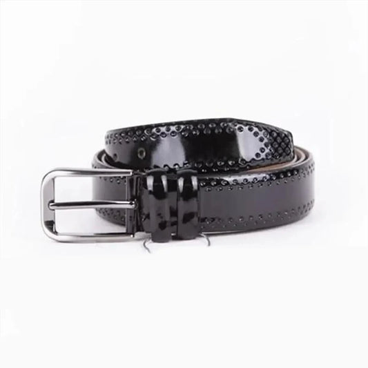 Black Mens Belt For Suit Patent Leather With Silver Buckle Genuine Leather Dress Belt 35 Mm