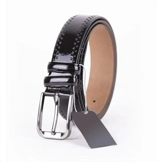 Black Mens Belt For Suit Patent Leather With Silver Buckle Genuine Leather Dress Belt 35 Mm