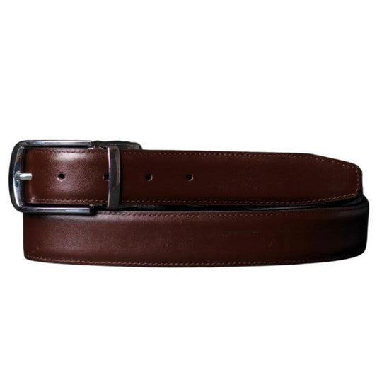 Leather Dress Belt with Stitched Feather Edges, Black/Brown Full Grain Leather