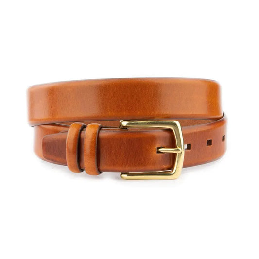 Brown And Gold Belt Brass Buckle Cognac Leather High Quality Genuine Leather
