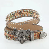 Pirate Skull & Crossed Swords Buckle Rhinestone Belt