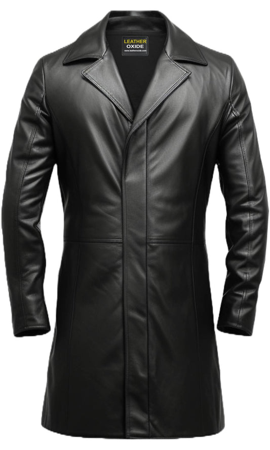 Black Classic Long Leather Coat